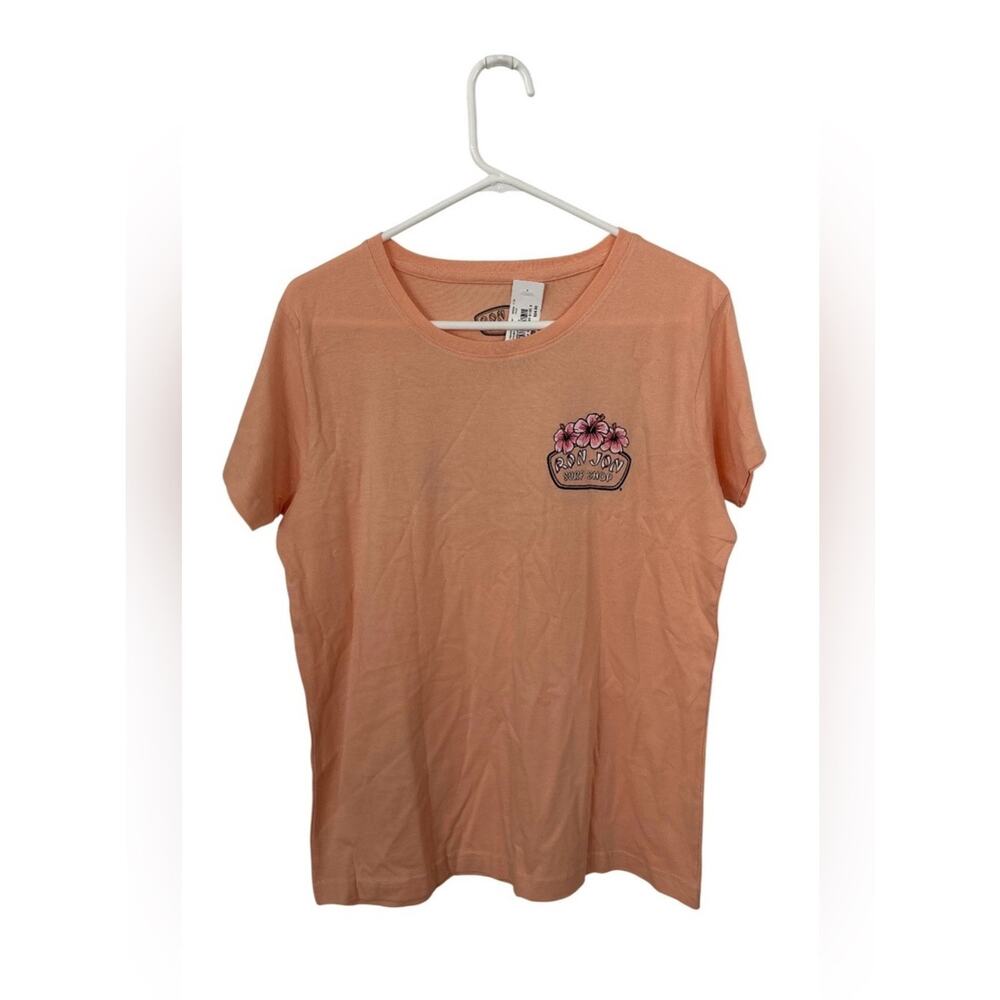 RON JON SURF SHOP Peach Hibiscus Floral Cocoa Beach Logo T-Shirt